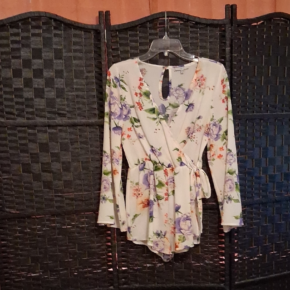 Floral Wrap Romper with Long Sleeves